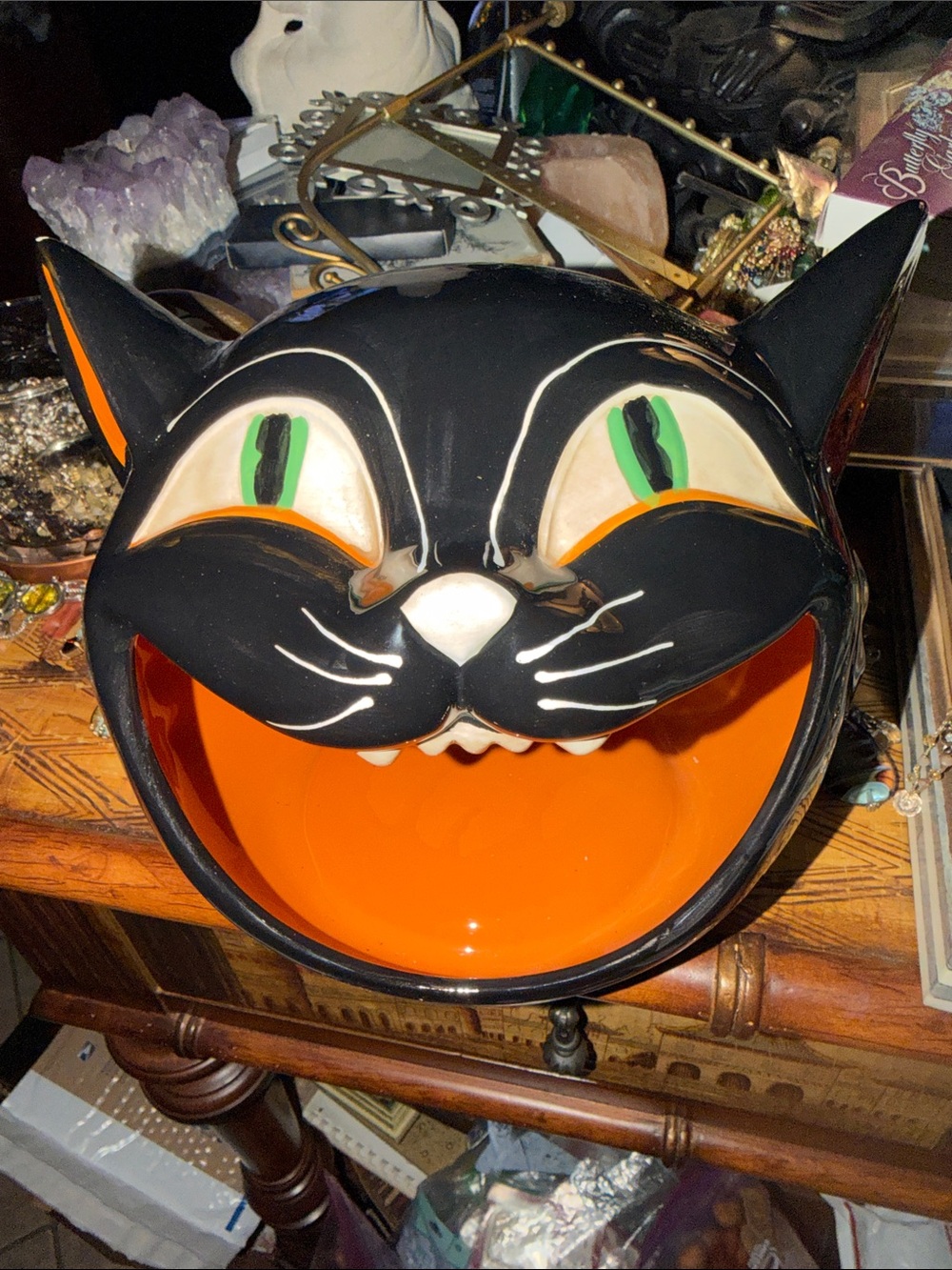 Black & Orange Ceramic Cat Treat Bowl